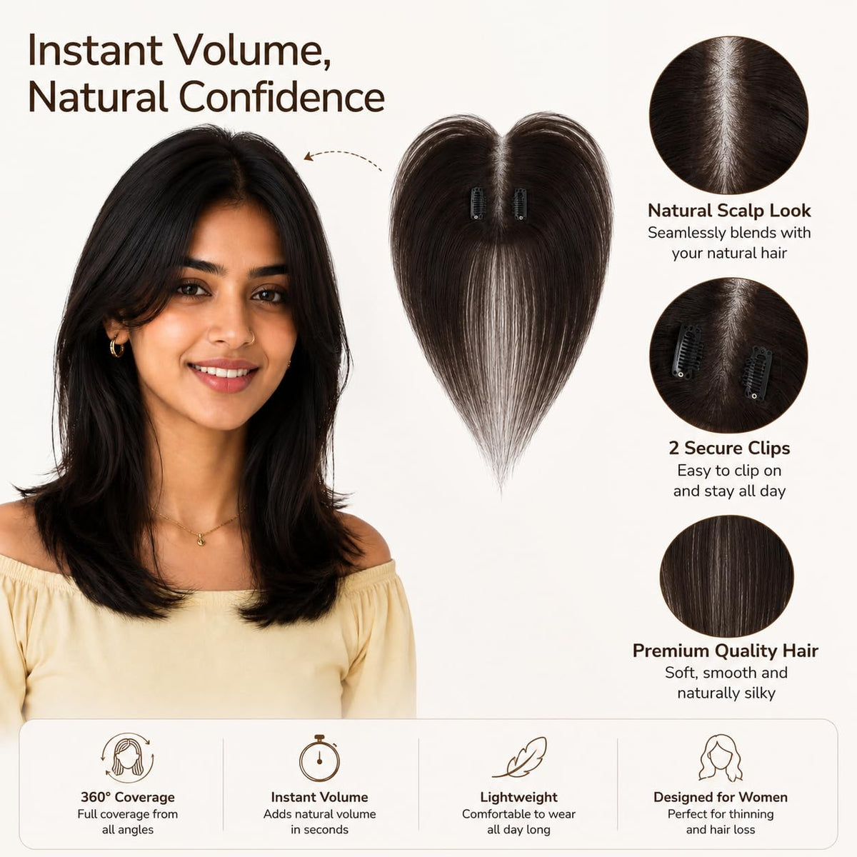 3D Hair Topper — Black — view 2