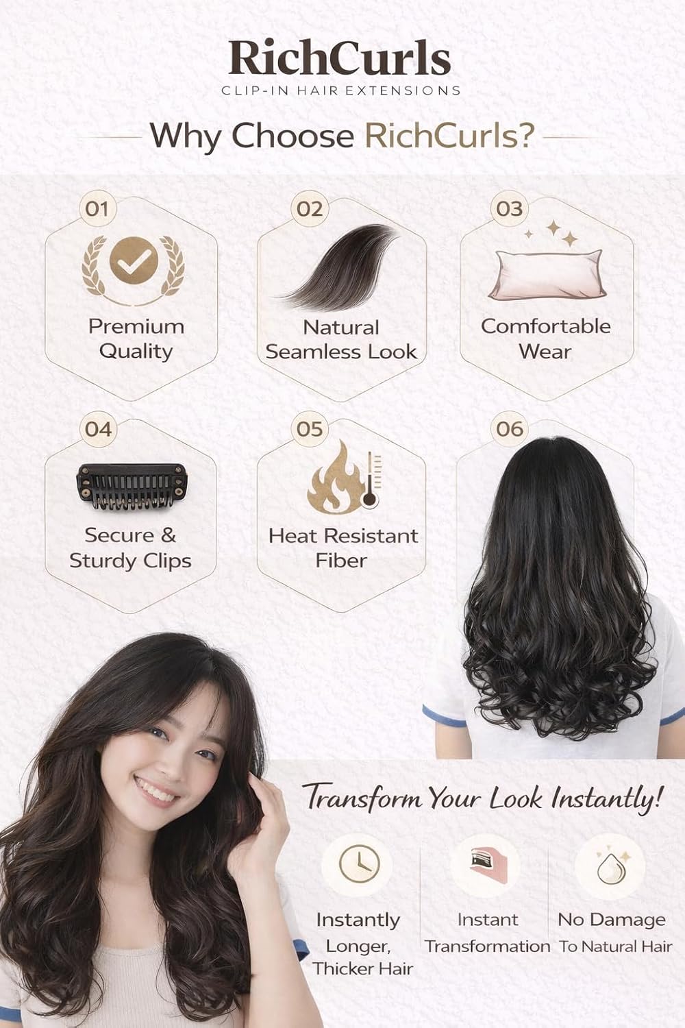 Curly 5-Clip Extensions — Dark Brown — view 5