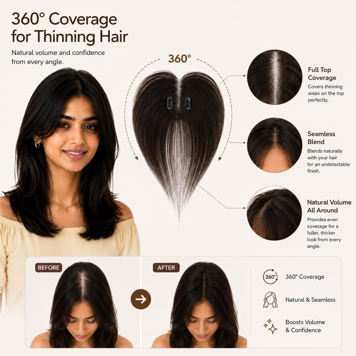 3D Hair Topper — Black — view 3