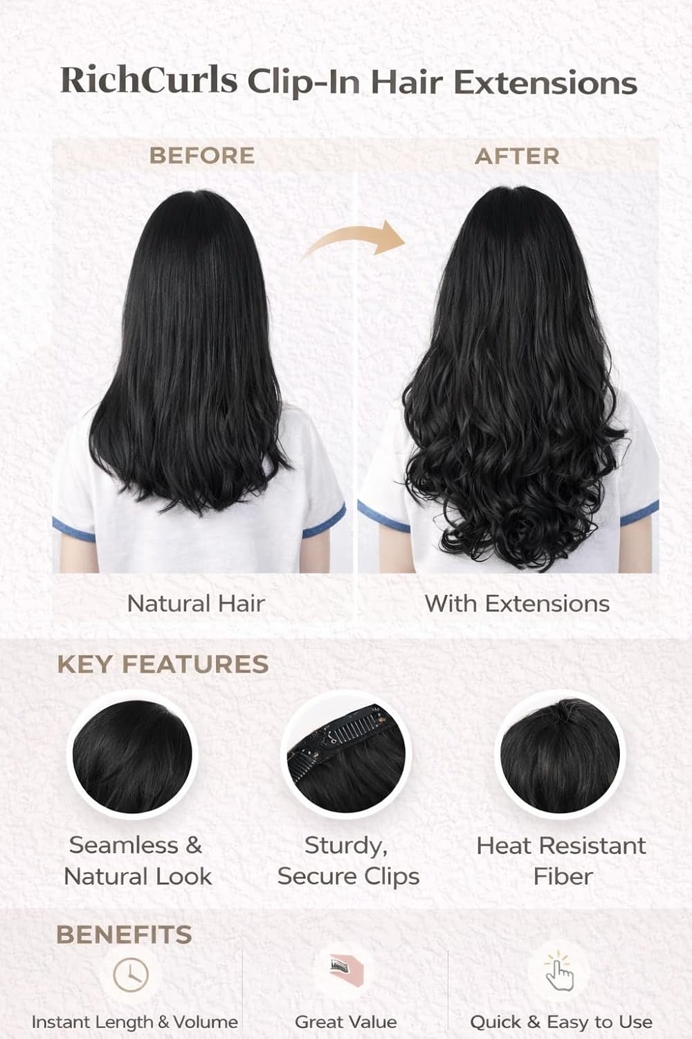 Wavy 5-Clip Extensions — Dark Brown — view 3
