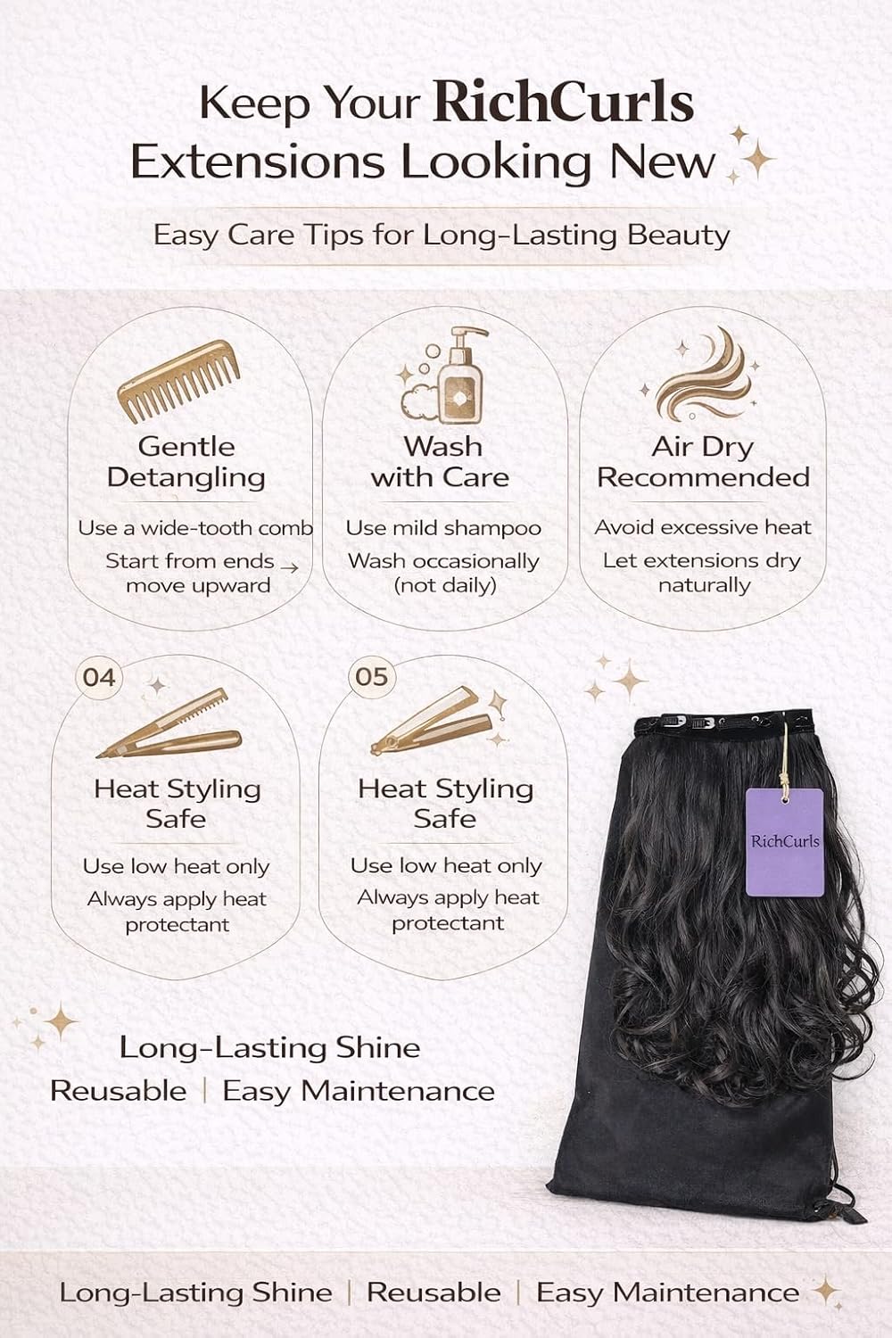 Curly 5-Clip Extensions — Dark Brown — view 6