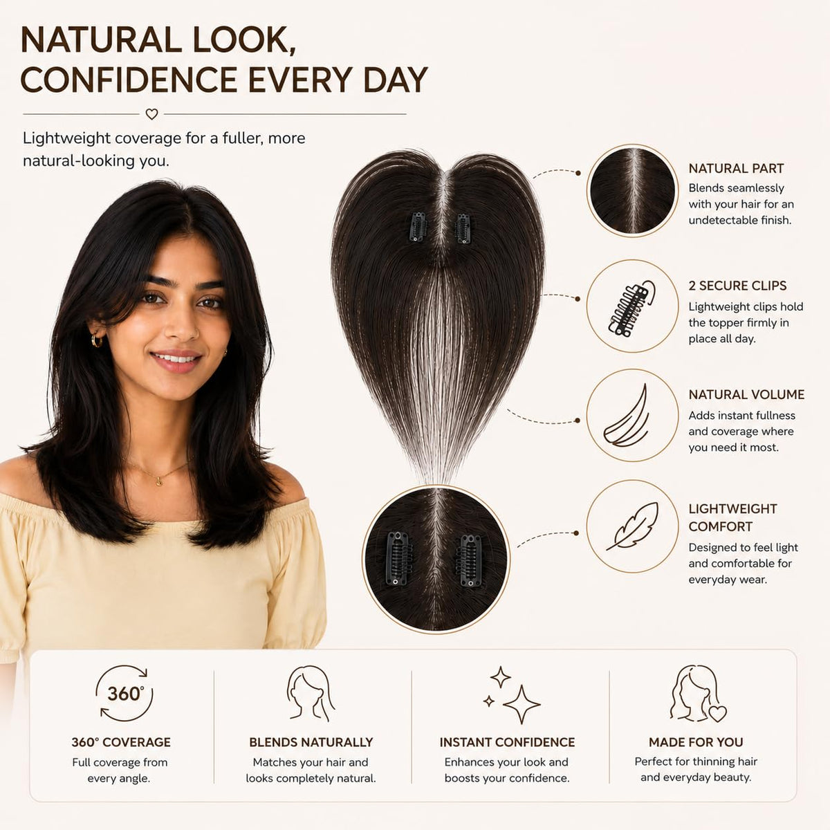 3D Hair Topper — Black — view 4