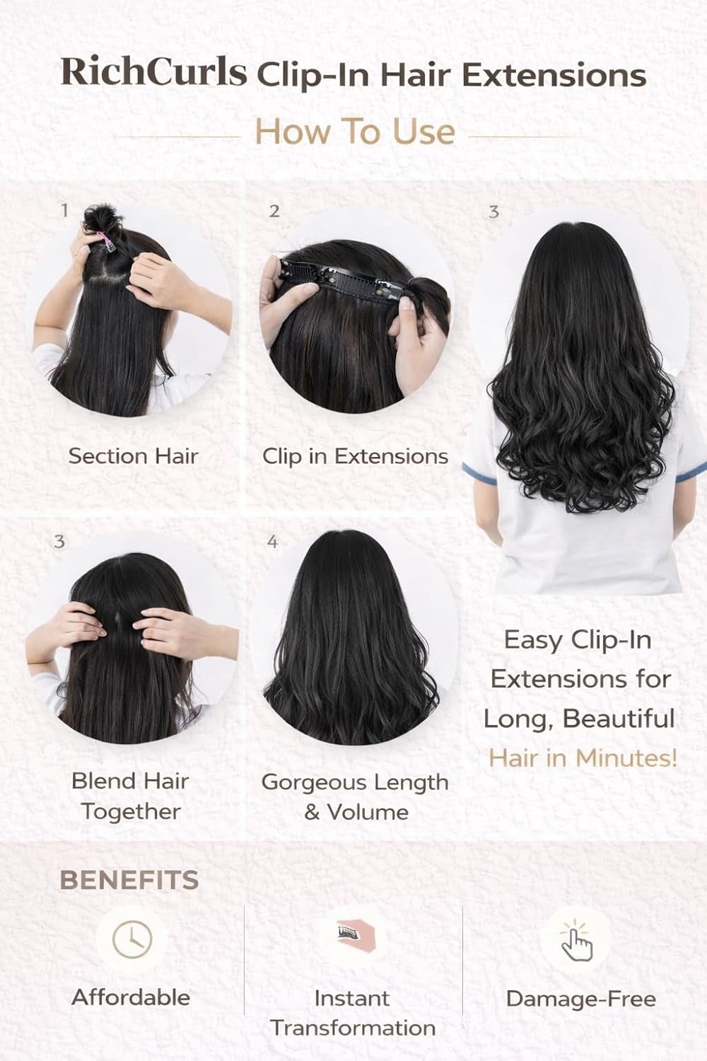 Wavy 5-Clip Extensions — Dark Brown — view 4