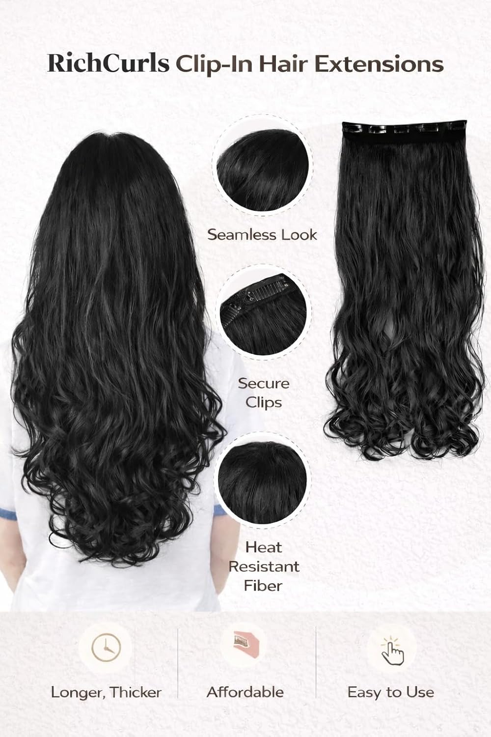 Curly 5-Clip Extensions — Dark Brown — view 2