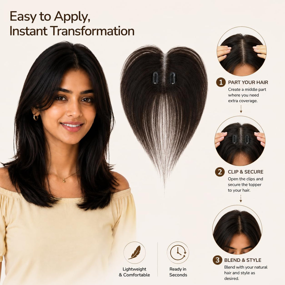 3D Hair Topper — Black — view 5