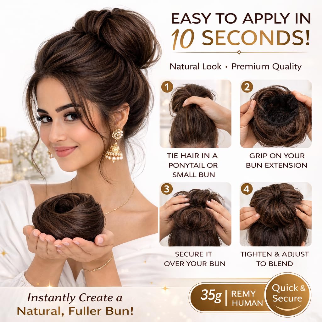 Remy Hair Bun Scrunchie — Brown — view 4