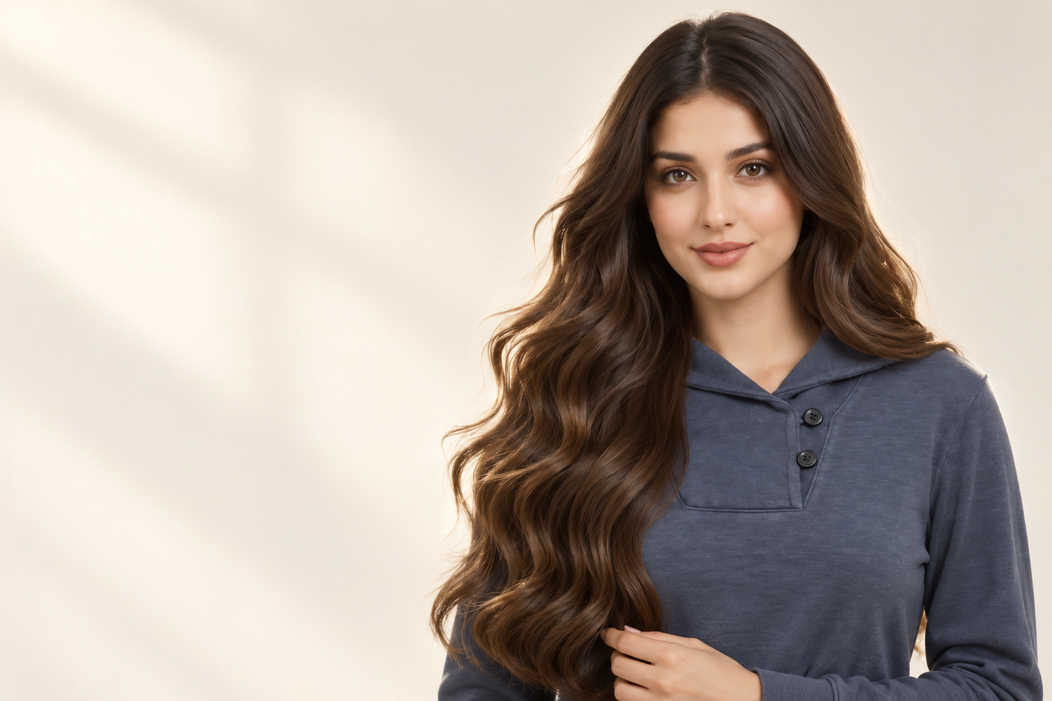 RichCurls campaign portrait featuring long dark hair